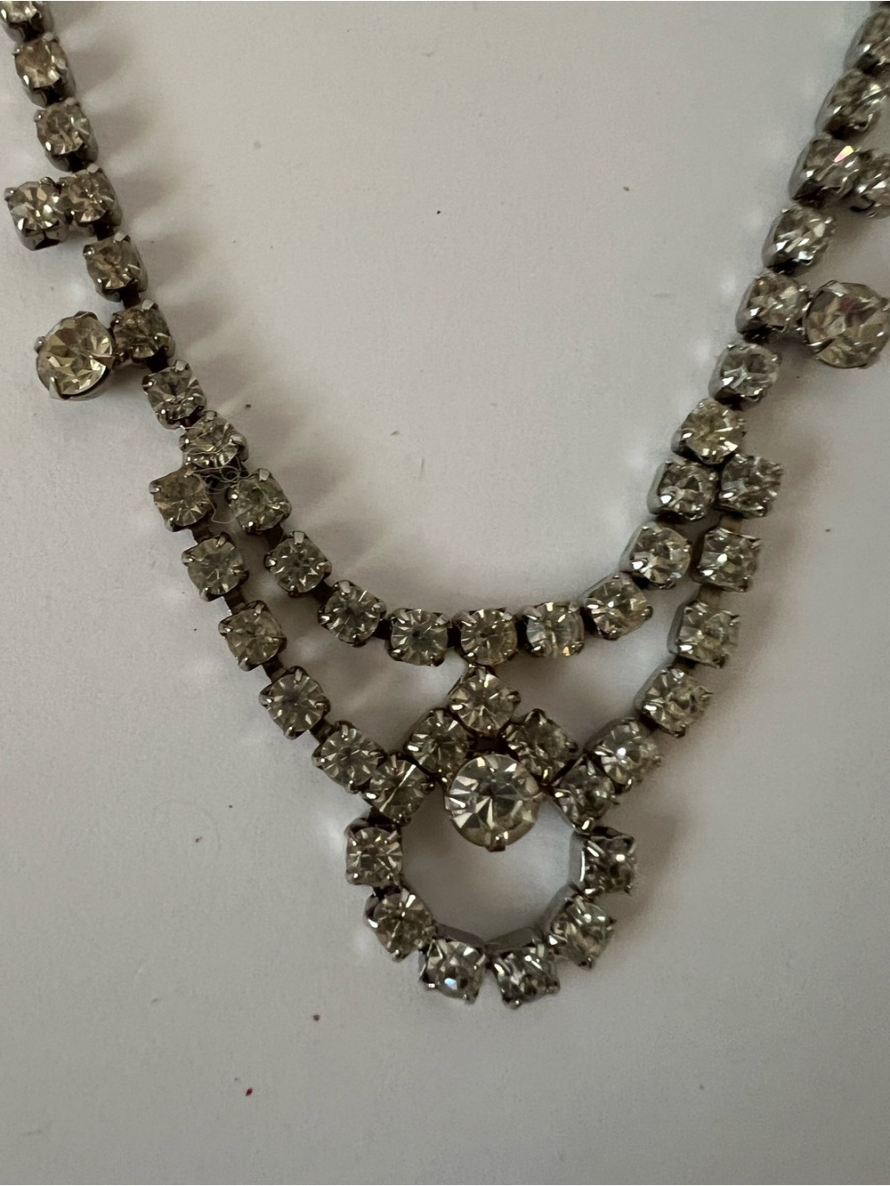 Vintage Clear Rhinestone Bib Necklace Silver Tone Prong Set Wedding Prom Bridal